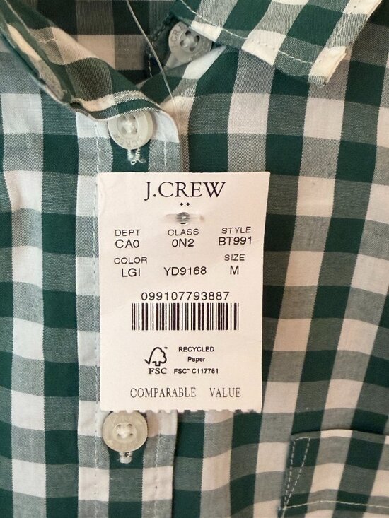 J.Crew Factory Button-UpPoplin Shirt Signature Fit –  NWT - Green Check– Medium - Picture 3 of 4